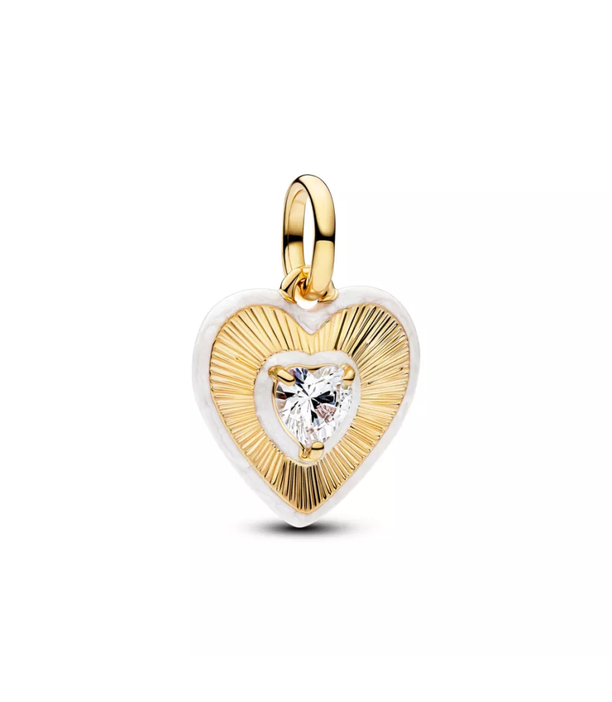 Charm Medallón con un recubrimiento en oro de 14k Corazón Radiante Blanco