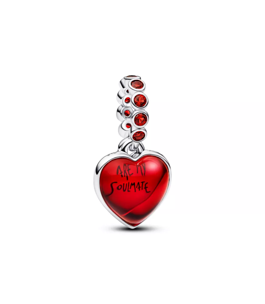 Charm Colgante en plata de ley Doble Corazón Cristal de Murano Rojo