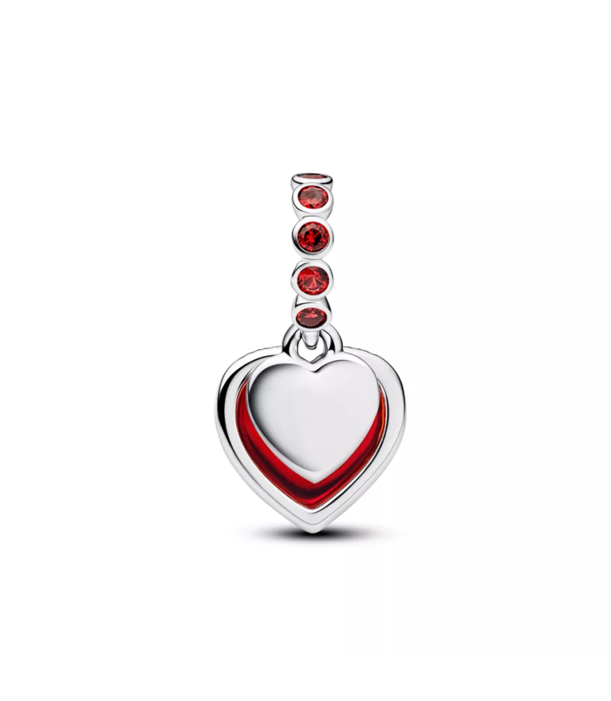 Charm Colgante en plata de ley Doble Corazón Cristal de Murano Rojo