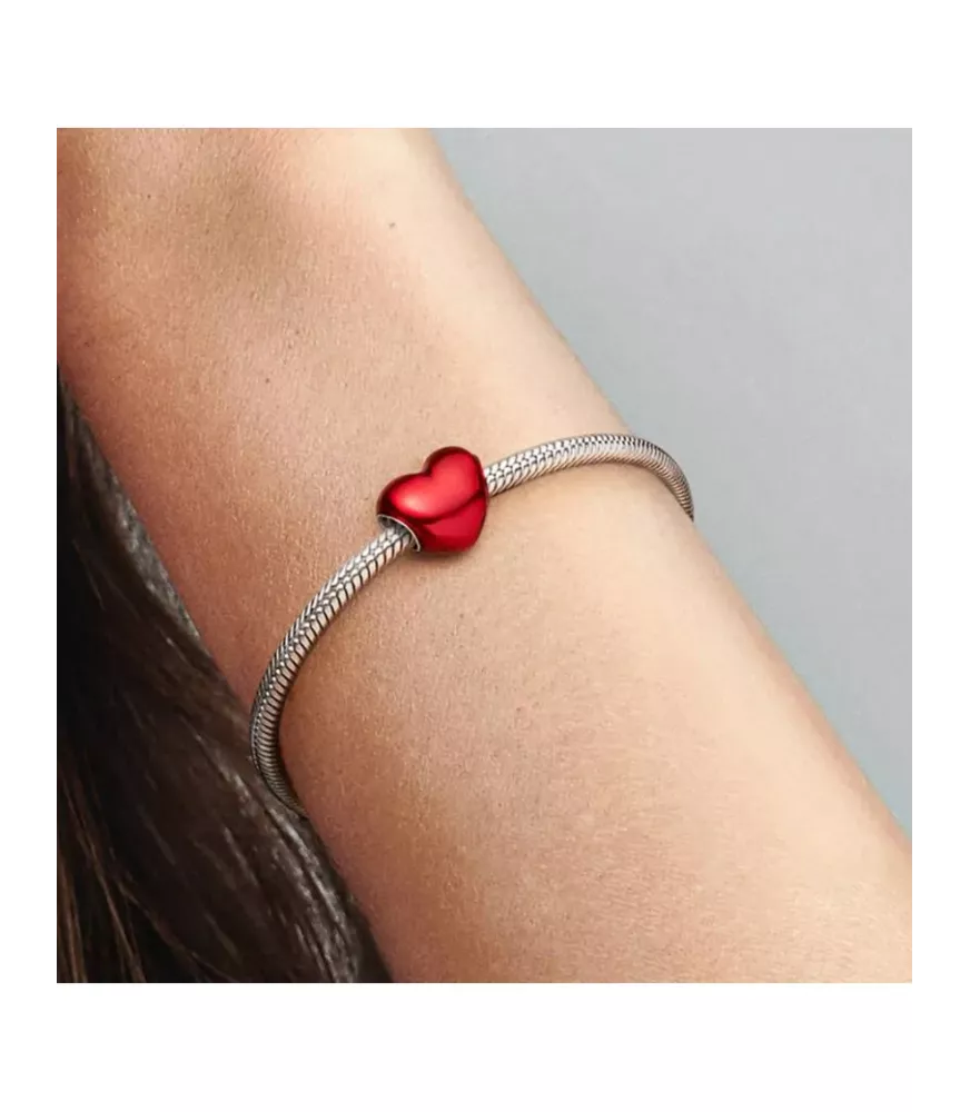 Charm En Plata De Ley Corazón Rojo Metálico