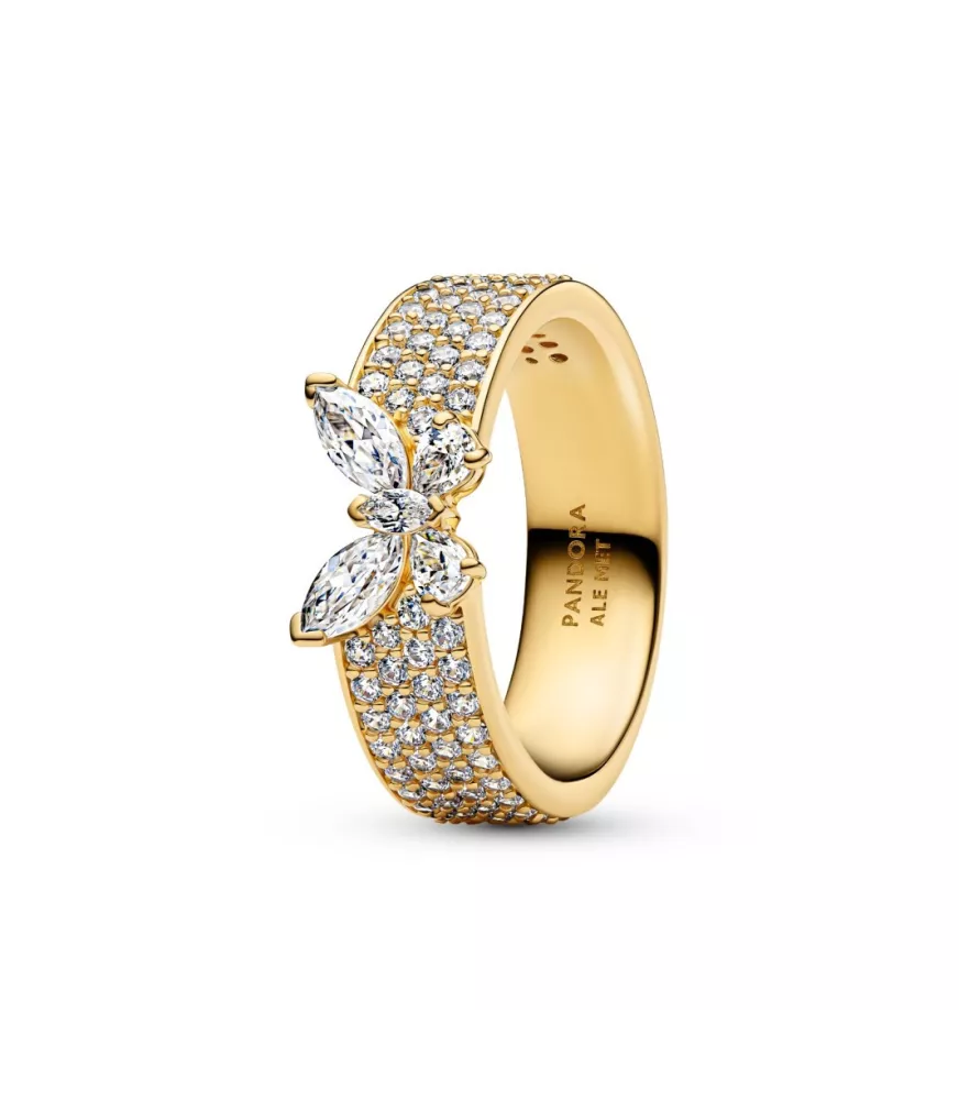 Anillo Ancho con un recubrimiento en oro de 14k Mariposa Brillante