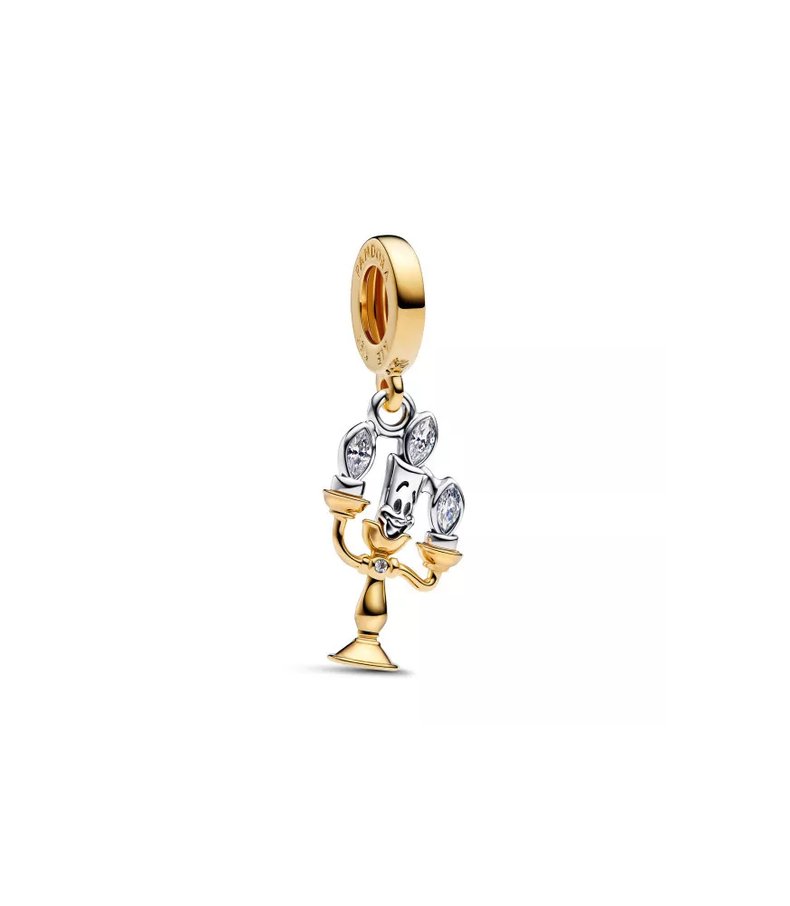 Charm colgante en plata de ley y con un recubrimiento en oro de 14k Lumiere de La Bella y la Bestia de Disney