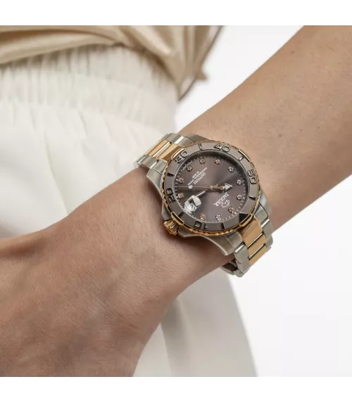 Reloj Jaguar Couple Diver Marrón, mujer, cuarzo suizo ,analógico, 3 agujas y calendario.