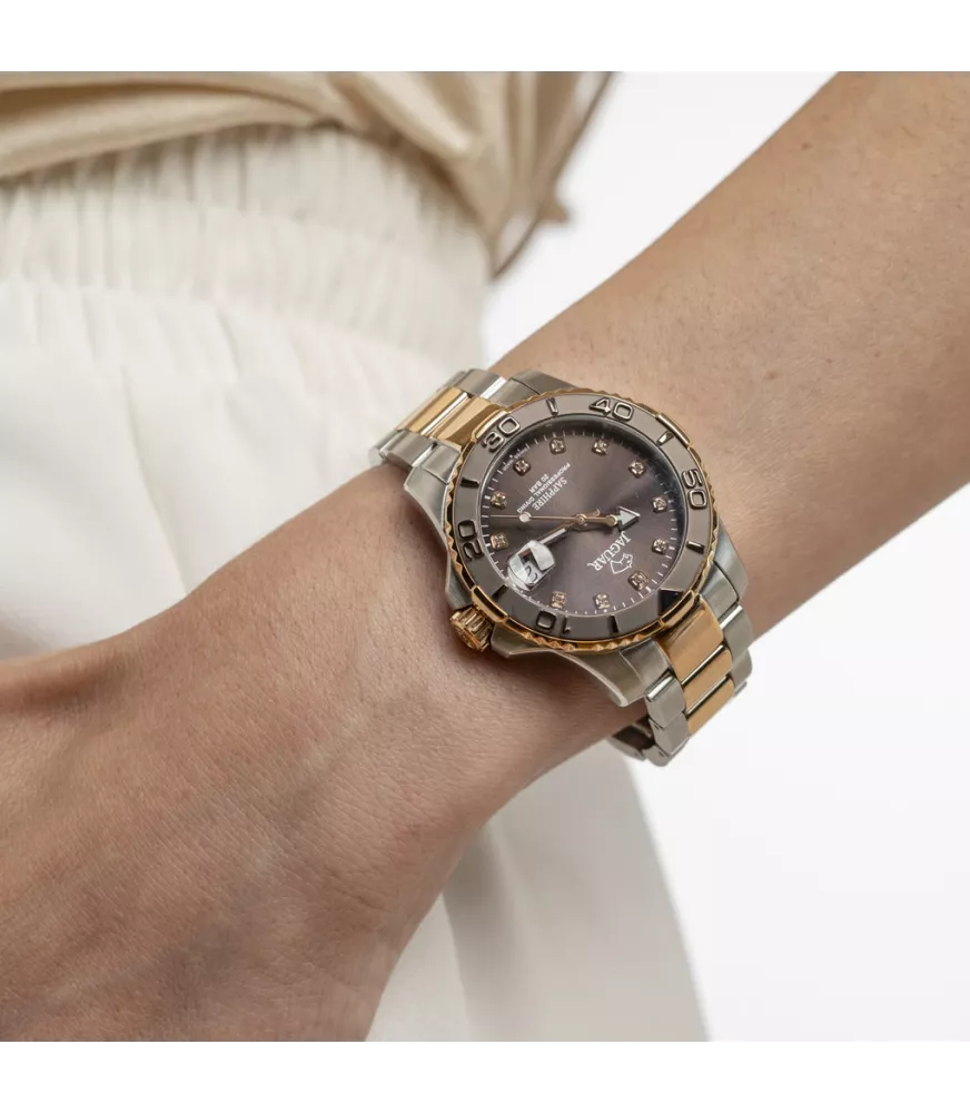 Reloj Jaguar Couple Diver Marrón, mujer, cuarzo suizo ,analógico, 3 agujas y calendario.