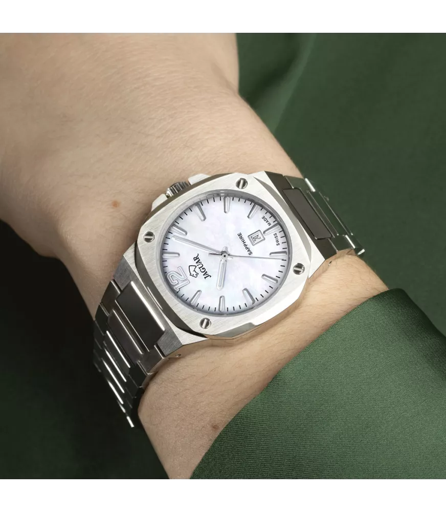 Reloj Jaguar RC Nacarado, mujer, cuarzo suizo ,analógico, 3 agujas y calendario.