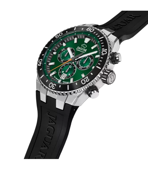 Reloj Jaguar Ceramic verde, hombre, cuarzo suizo ,analógico, 3 agujas, calendario y cronógrafo.