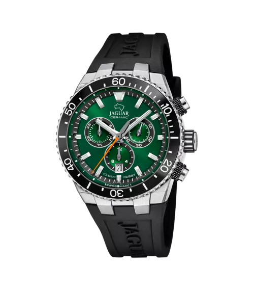 Reloj Jaguar Ceramic verde, hombre, cuarzo suizo ,analógico, 3 agujas, calendario y cronógrafo.