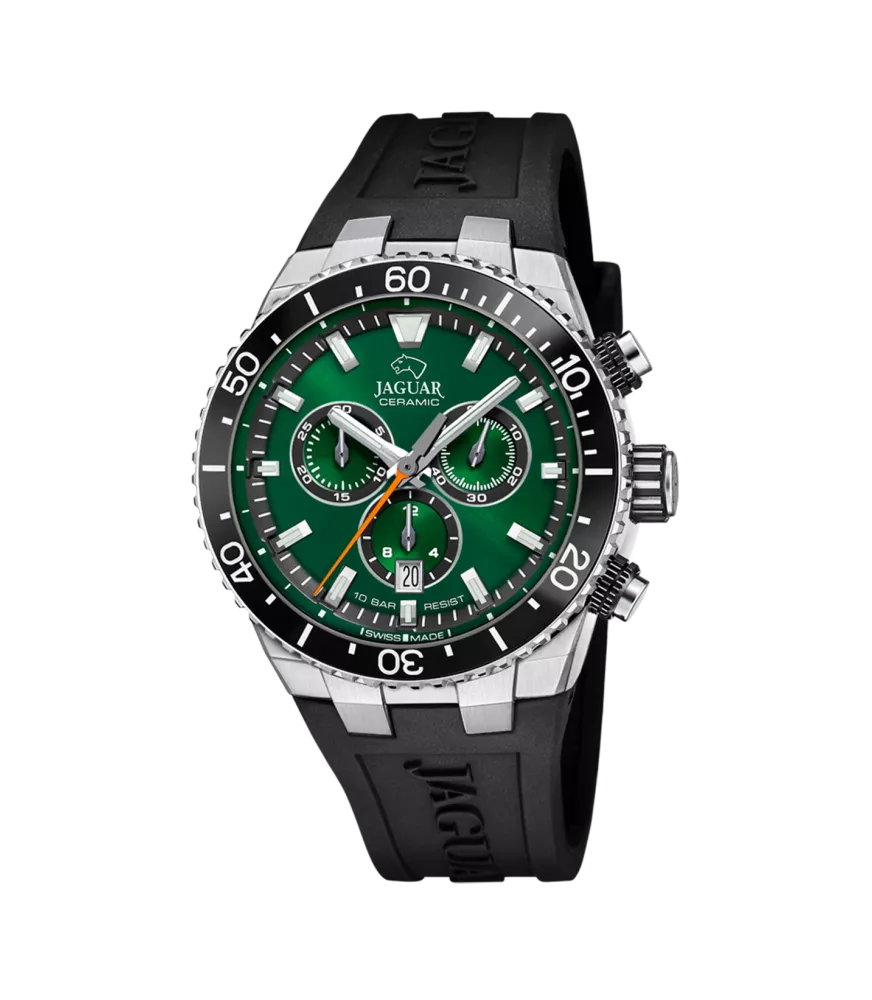 Reloj Jaguar Ceramic verde, hombre, cuarzo suizo ,analógico, 3 agujas, calendario y cronógrafo.