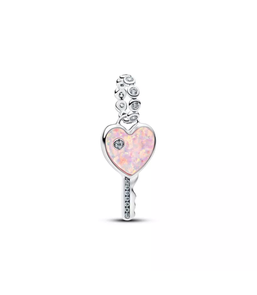 Charm colgante en plata de ley Llave Corazón Opalescente