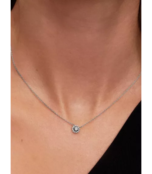 Collar en plata de ley Halo de Pavé Redondo