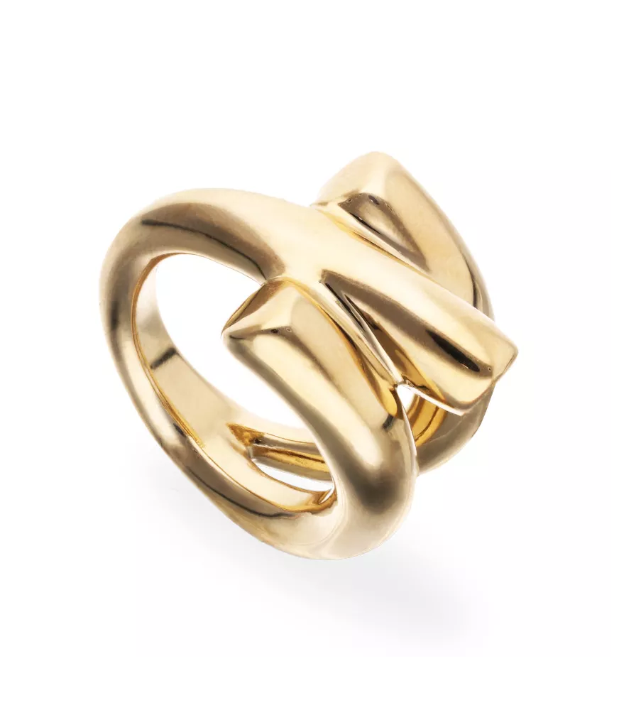 Anillo Raíces UNOde50, en metal bañado en oro.