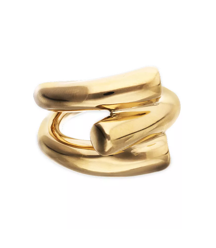 Anillo Raíces UNOde50, en metal bañado en oro.