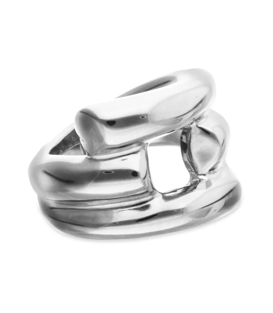 Anillo Raíces UNOde50, en metal bañado en plata.
