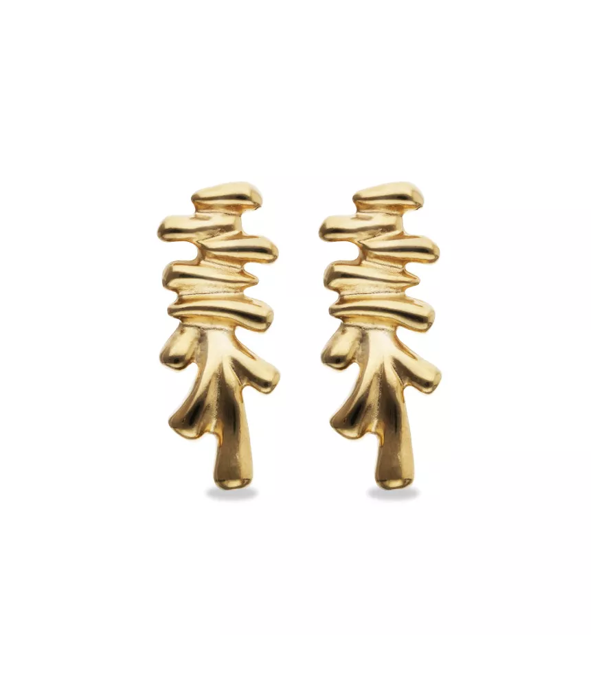 Pendientes Raíces UNOde50, en metal bañado en oro.