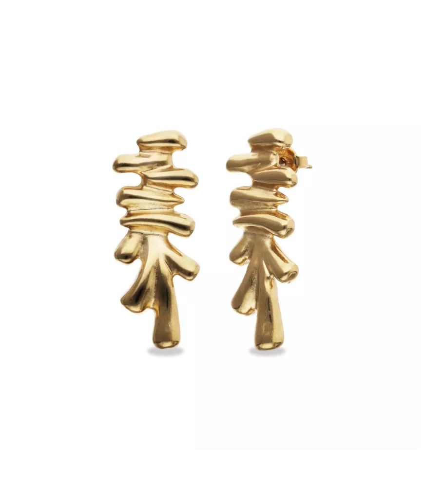 Pendientes Raíces UNOde50, en metal bañado en oro.