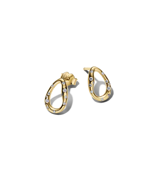 Pendientes con un recubrimiento en oro de 14k Óvalos Forma Orgánica con Gemas Engastadas REF.264659C01
