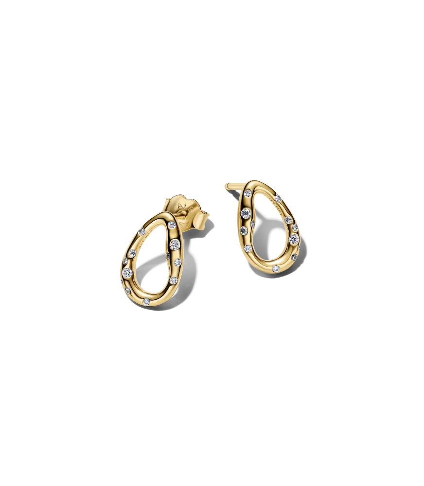Pendientes con un recubrimiento en oro de 14k Óvalos Forma Orgánica con Gemas Engastadas REF.264659C01