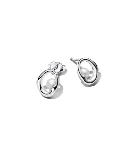 Pendientes en plata de ley Óvalos Forma Orgánica y Perla Cultivada de Agua Dulce REF.293295C01