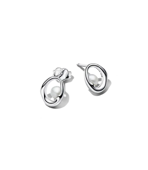 Pendientes en plata de ley Óvalos Forma Orgánica y Perla Cultivada de Agua Dulce REF.293295C01