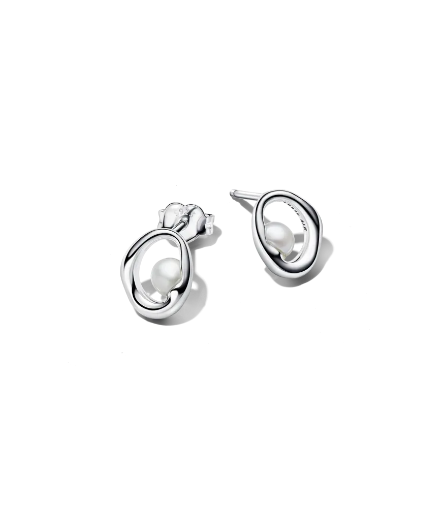 Pendientes en plata de ley Óvalos Forma Orgánica y Perla Cultivada de Agua Dulce REF.293295C01
