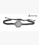PULSERA ROSETÓN PLATA Y MACRAMÉ, CON BISEL CIRCONITAS Y PUNTOS, LA BELLA DESCONOCIDA
