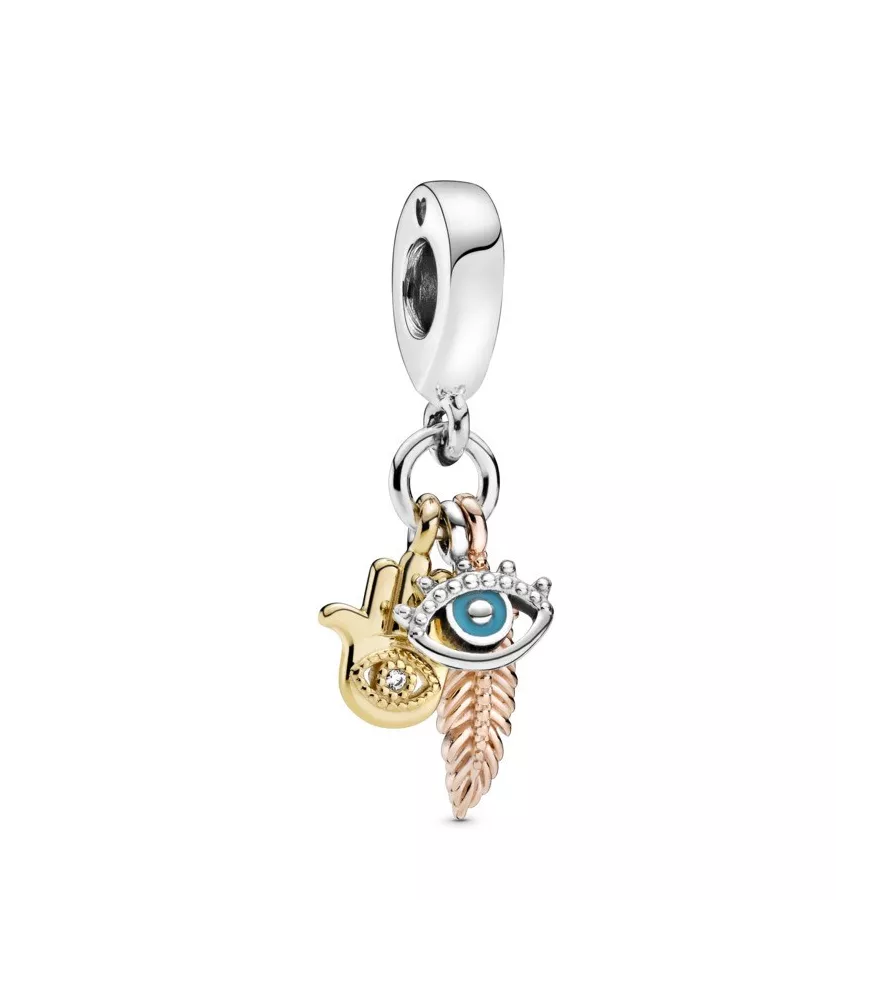 Charm colgante en plata Mano de Fátima, Ojo Turco & Pluma REF. 768785C01