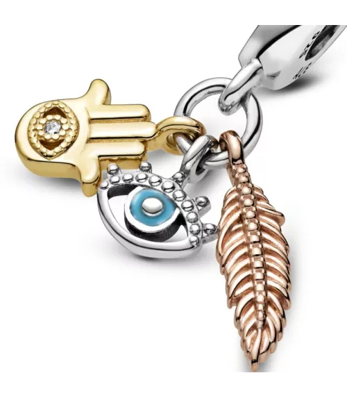 Charm colgante en plata Mano de Fátima, Ojo Turco & Pluma REF. 768785C01
