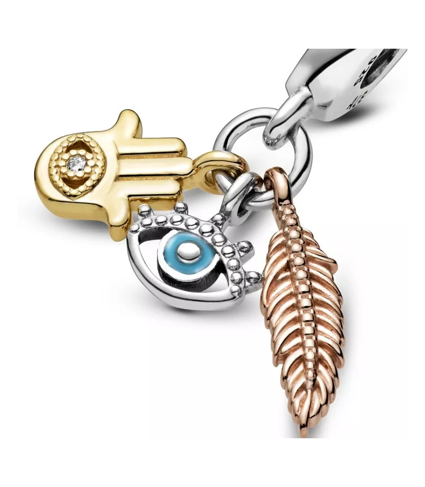 Charm colgante en plata Mano de Fátima, Ojo Turco & Pluma REF. 768785C01