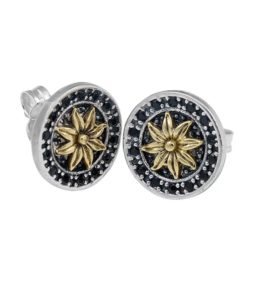 PENDIENTES PLATA Y BRONCE FLOR DORADA