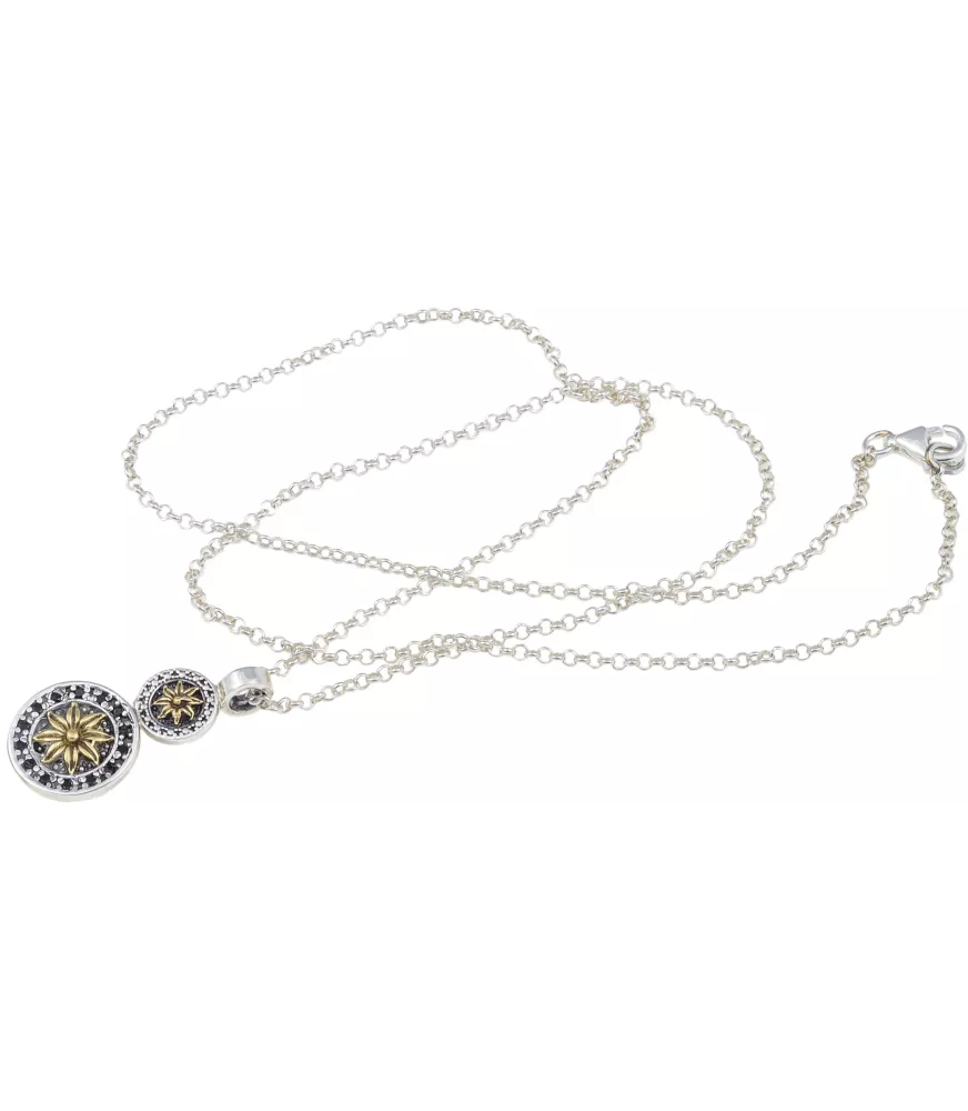 COLGANTE DOBLE PLATA Y BRONCE FLOR DORADA