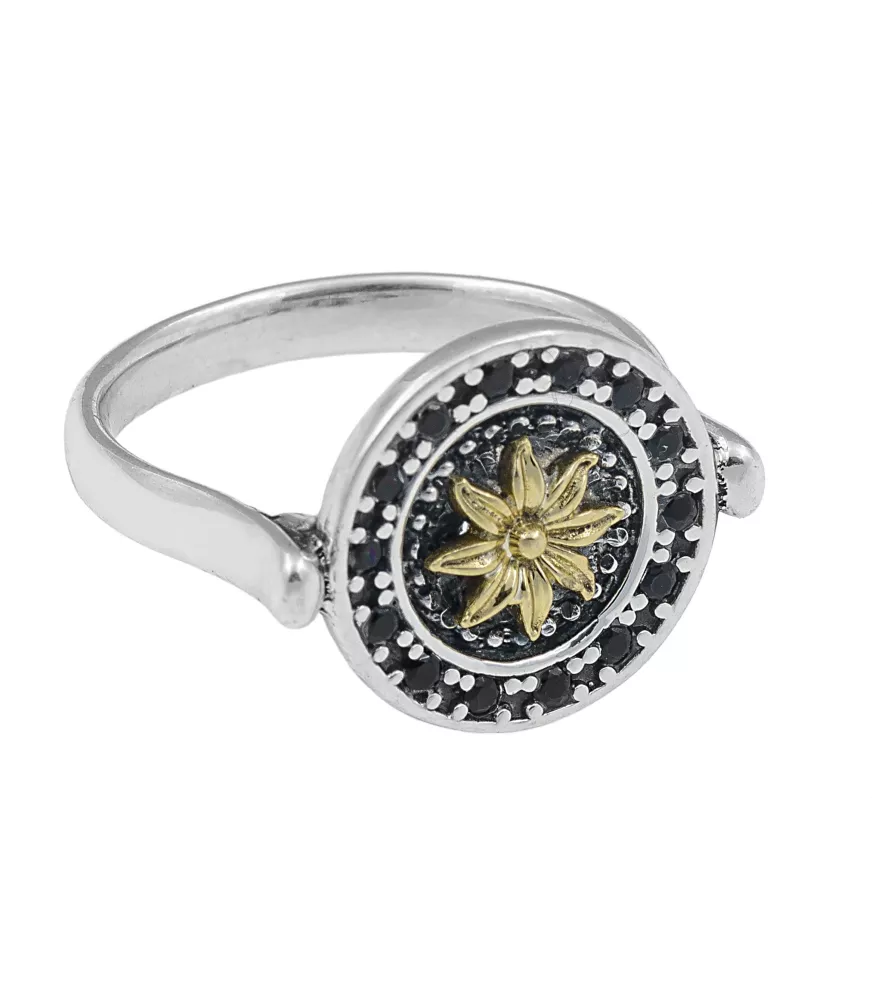 ANILLO SENCILLO EN PLATA Y BRONCE FLOR DORADA