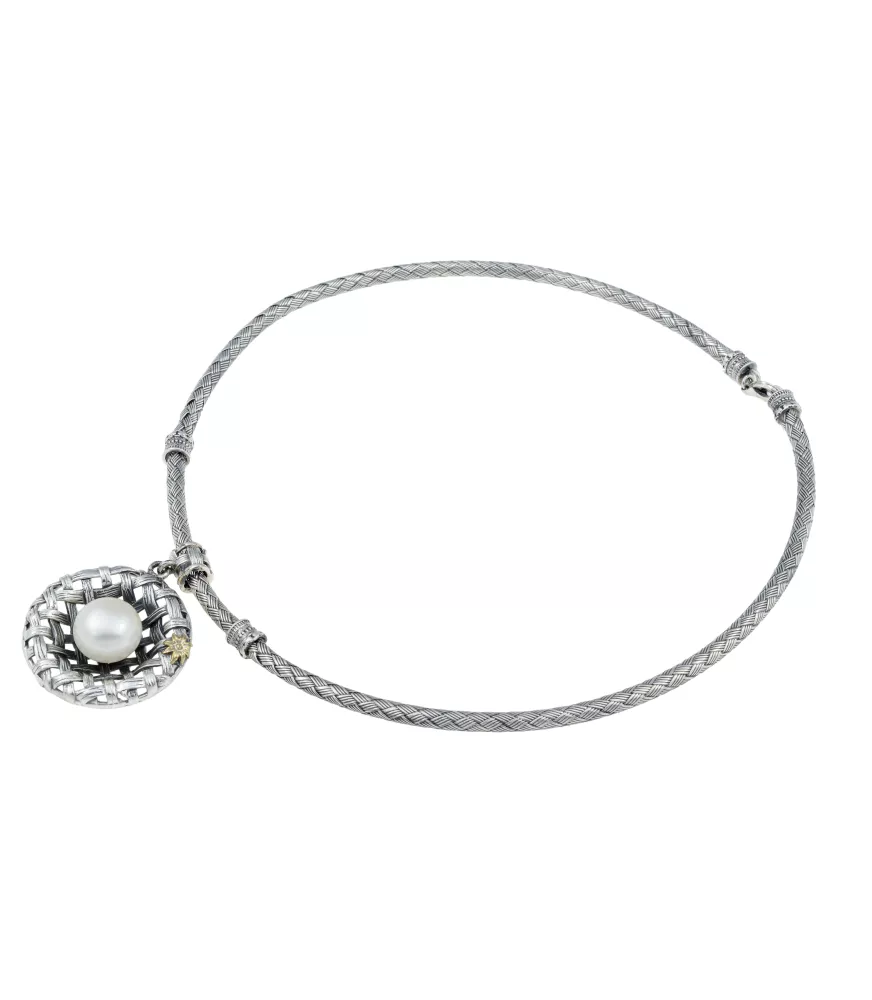 COLLAR DE PLATA Y BRONCE CON PERLA