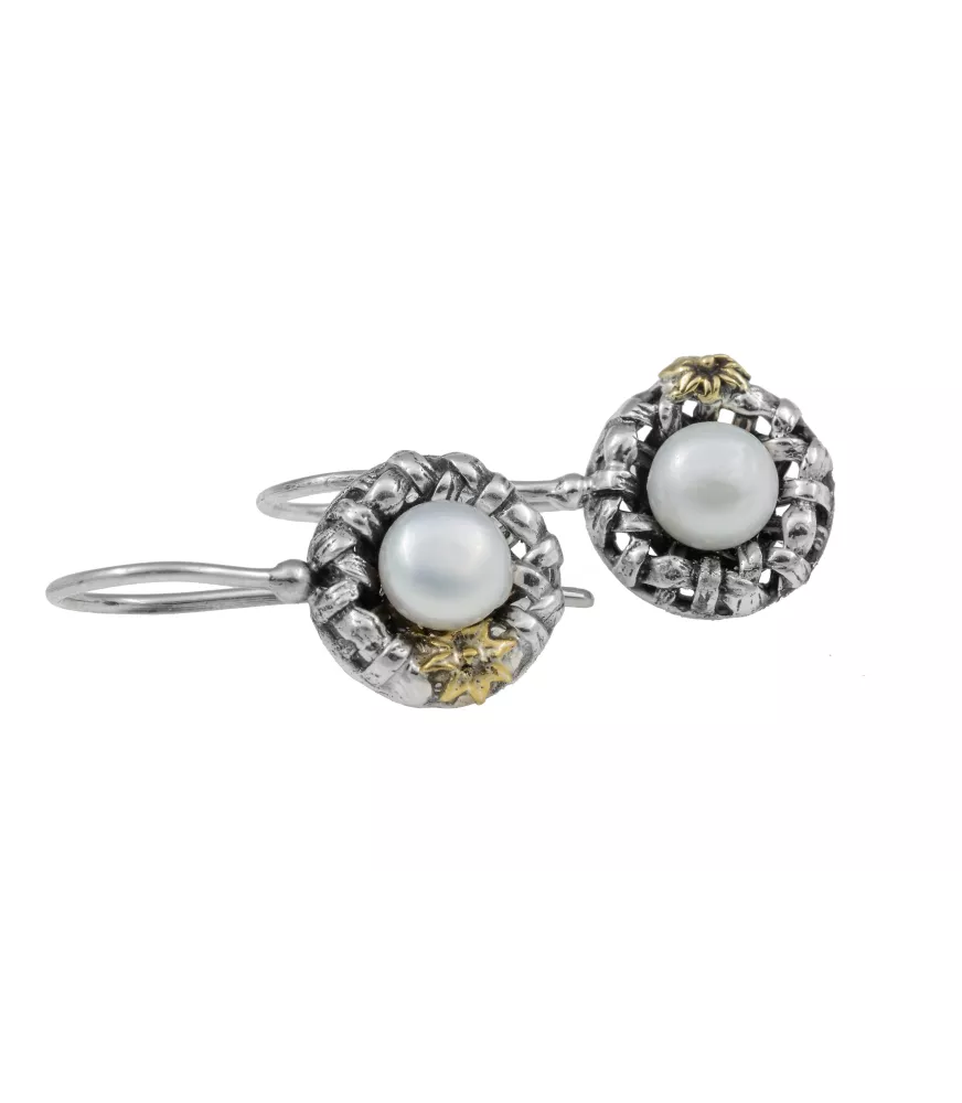 PENDIENTES DE PLATA Y BRONCE CON PERLA