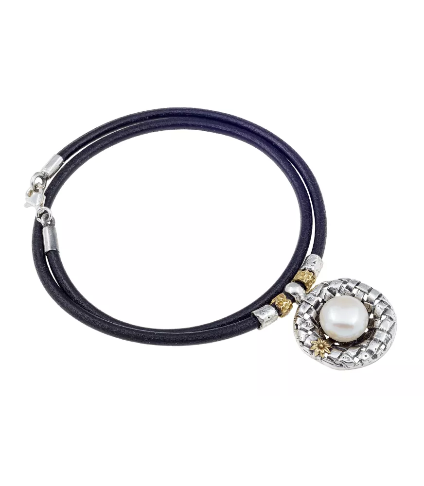 COLLAR DE PLATA Y BRONCE CON PERLA