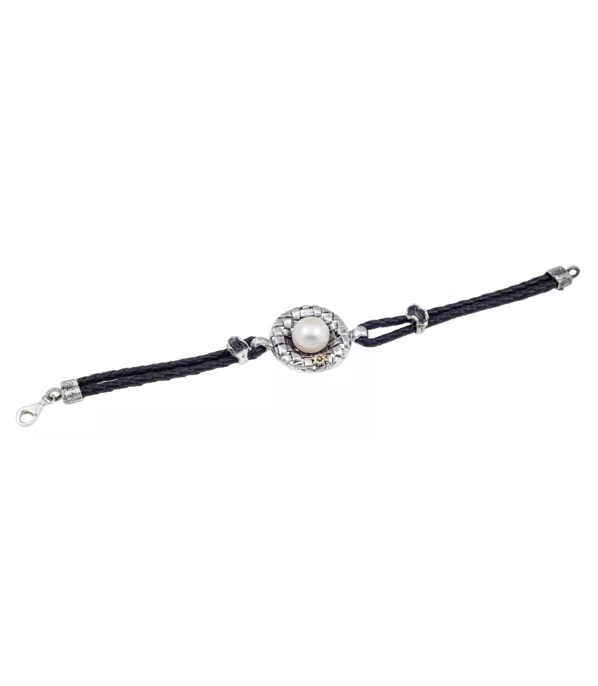 PULSERA DE PLATA Y BRONCE CON PERLA