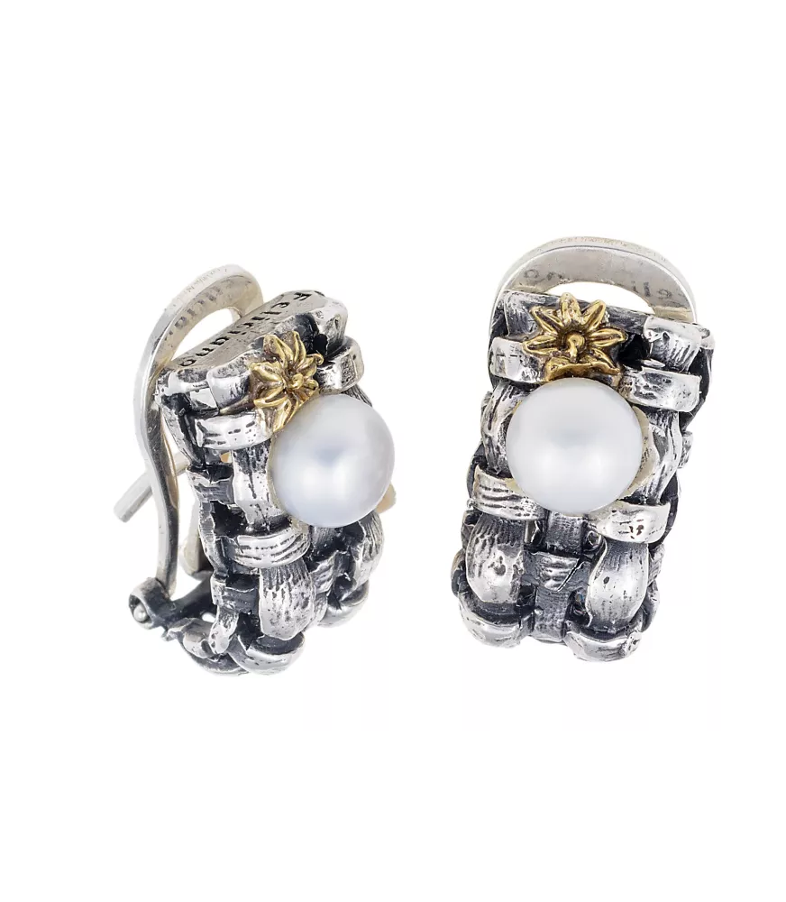 PENDIENTES DE PLATA Y BRONCE CON PERLA