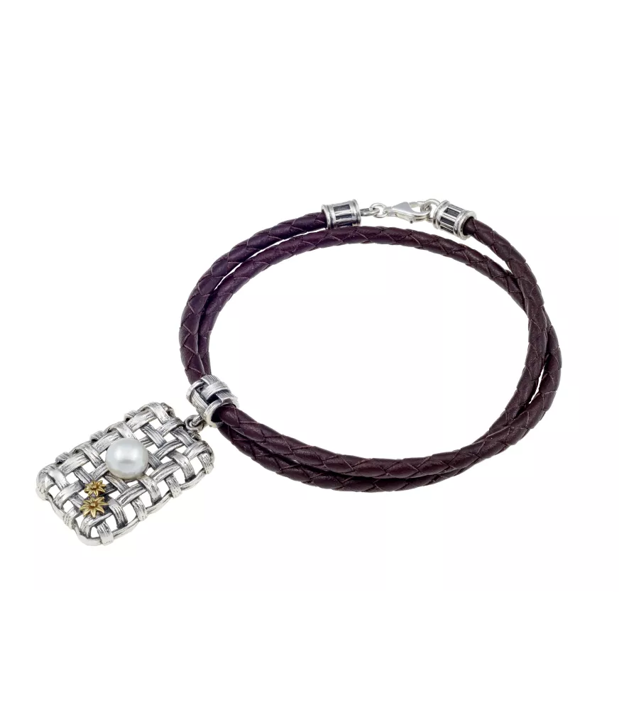 COLLAR DE PLATA Y BRONCE CON PERLA