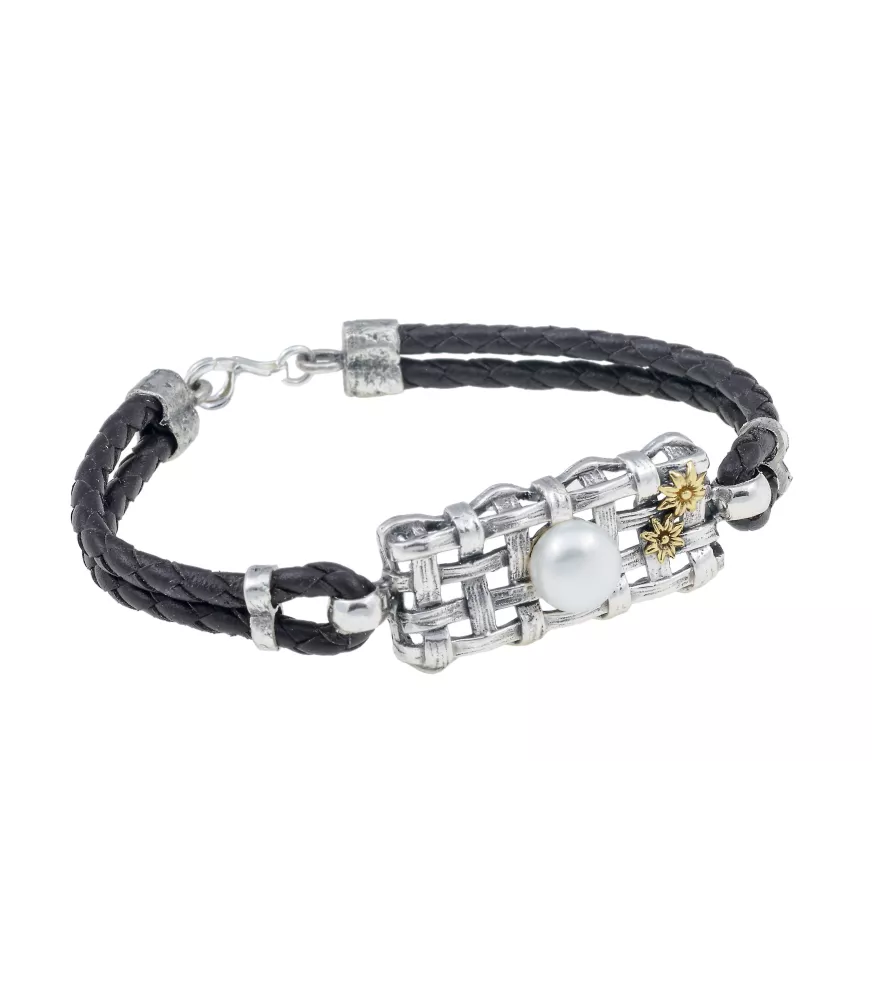 PULSERA DE PLATA Y BRONCE CON PERLA