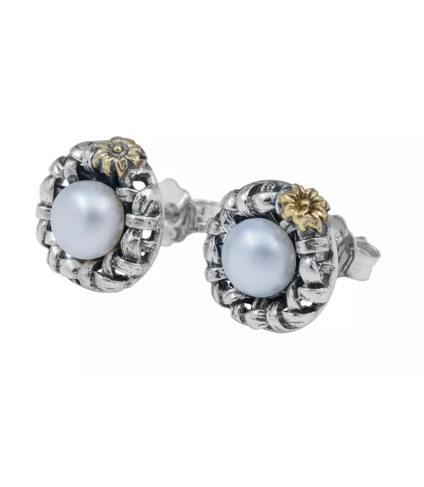 PENDIENTES DE PLATA Y BRONCE CON PERLA