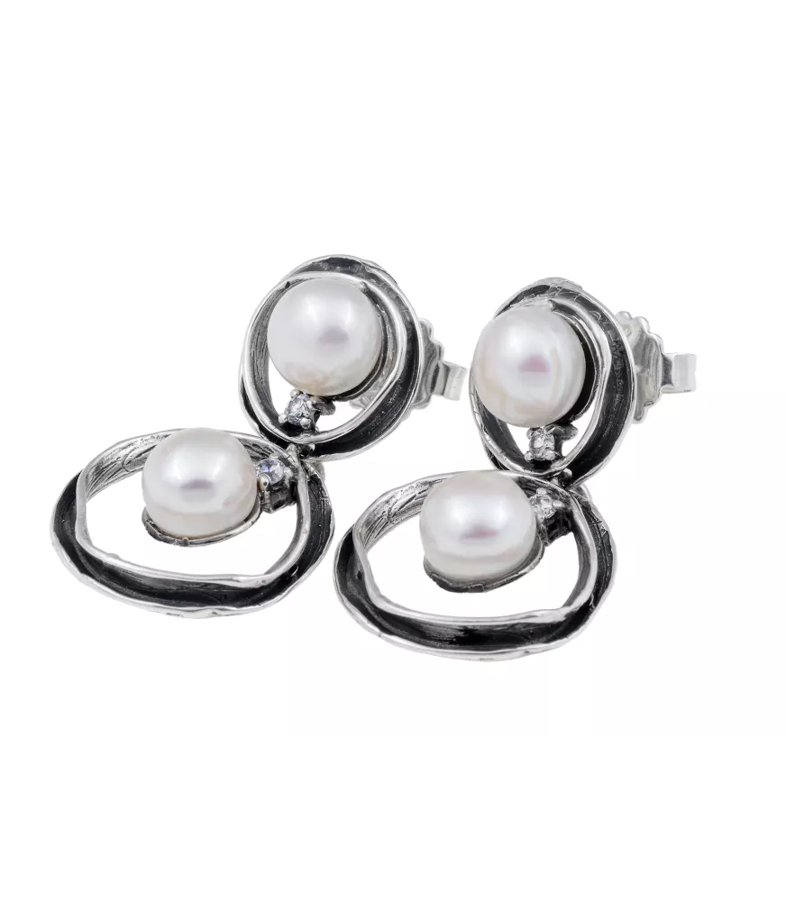 PENDIENTES DE PLATA CON PERLAS Y CIRCONITAS