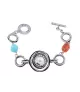 PULSERA DE PLATA CON CIRCONITAS, PERLA, TURQUESA Y CORAL