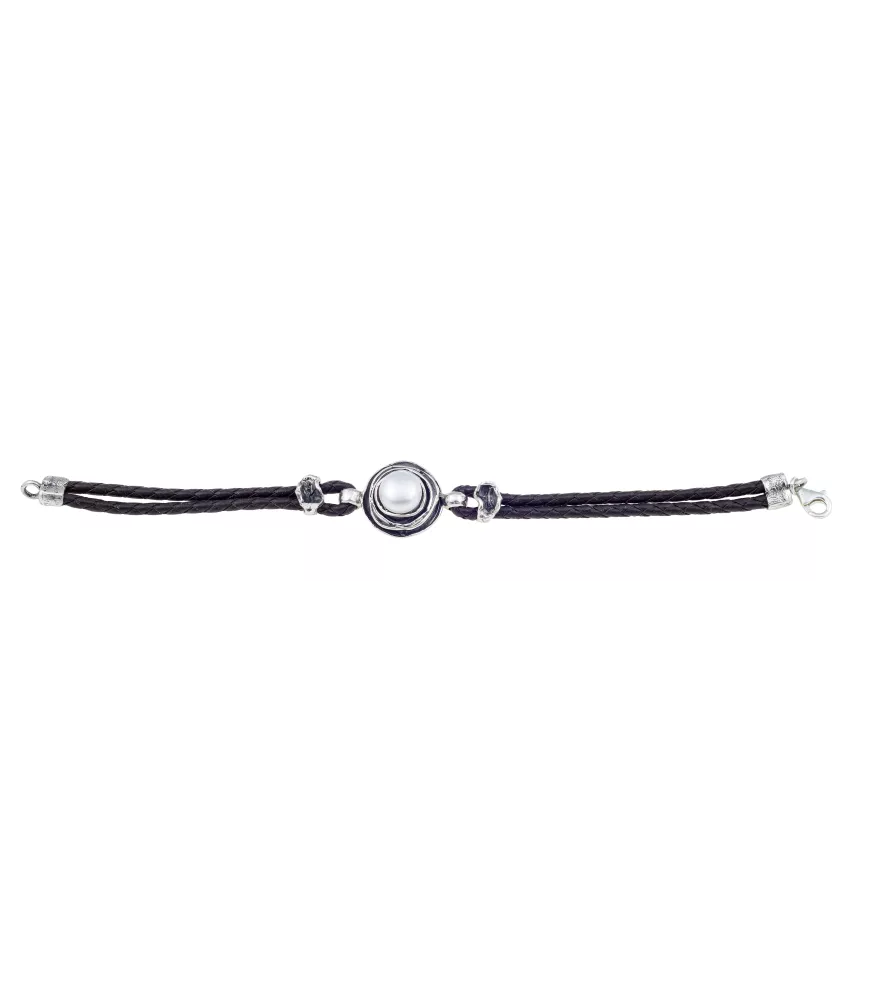 PULSERA DE PLATA CON PERLA Y CUERO