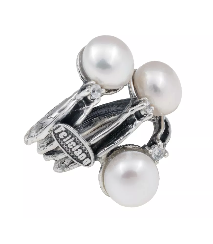 ANILLO DE PLATA CON PERLAS Y CIRCONITAS