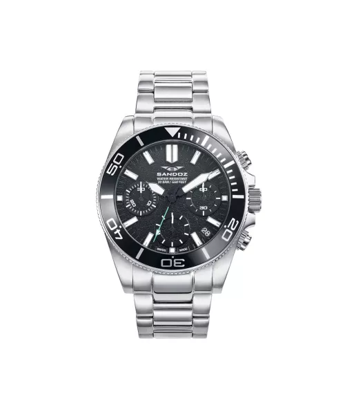 Cuarzo Suizo, 3 agujas , calendario y cronógrafo.