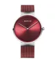 Reloj Bering rojo de mujer con caja rosada.