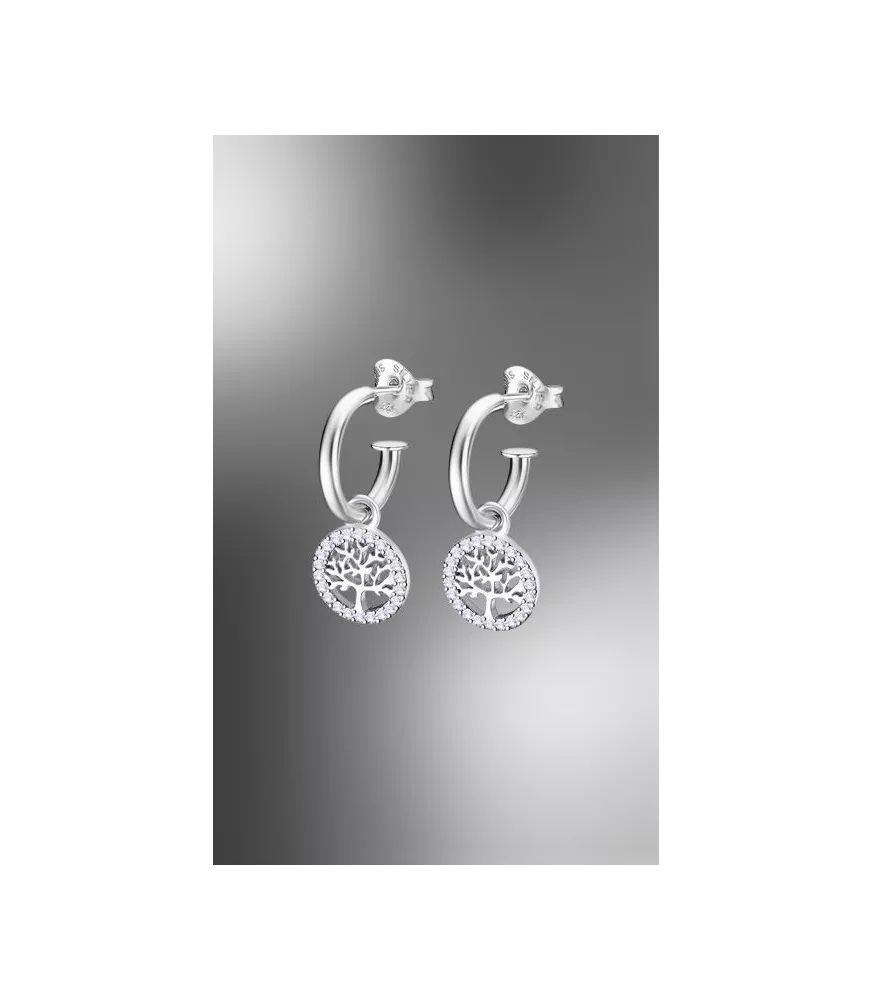 pendiente de plata en aro con arbol de la vida 