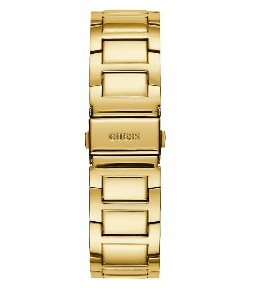 Cuarzo, analógico, 3 agujas, multifunción y brazalete en acero dorado.