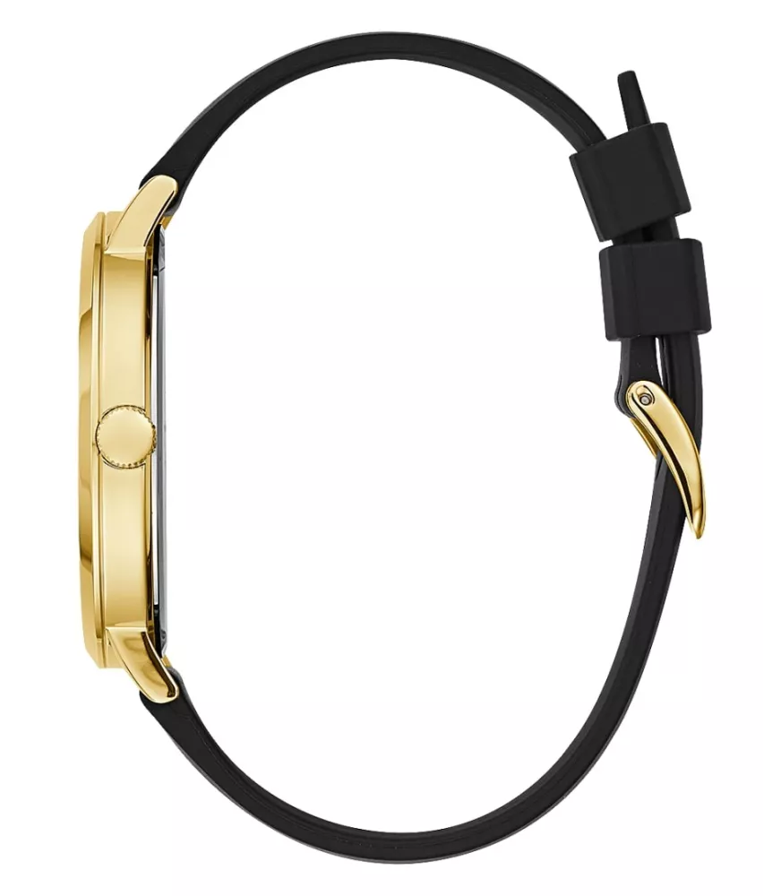 Cuarzo ,analógico y 3 agujas . Con correa de caucho negra.