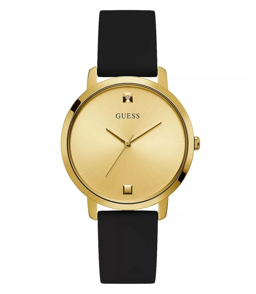 Cuarzo ,analógico y 3 agujas . Con correa de caucho negra.