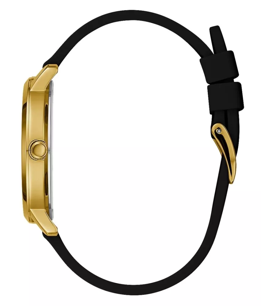 Cuarzo ,analógico y 3 agujas . Con correa de caucho negra.